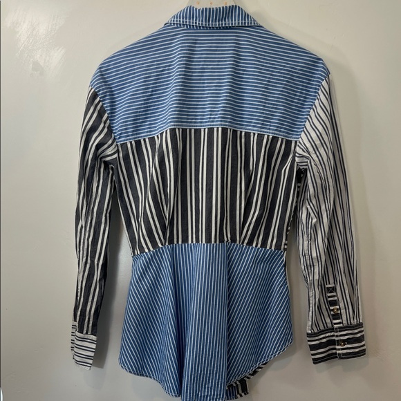 Pilcro Reworked mixed stripe buttondown Blue and White Striped Shirt sz M - Picture 7 of 11